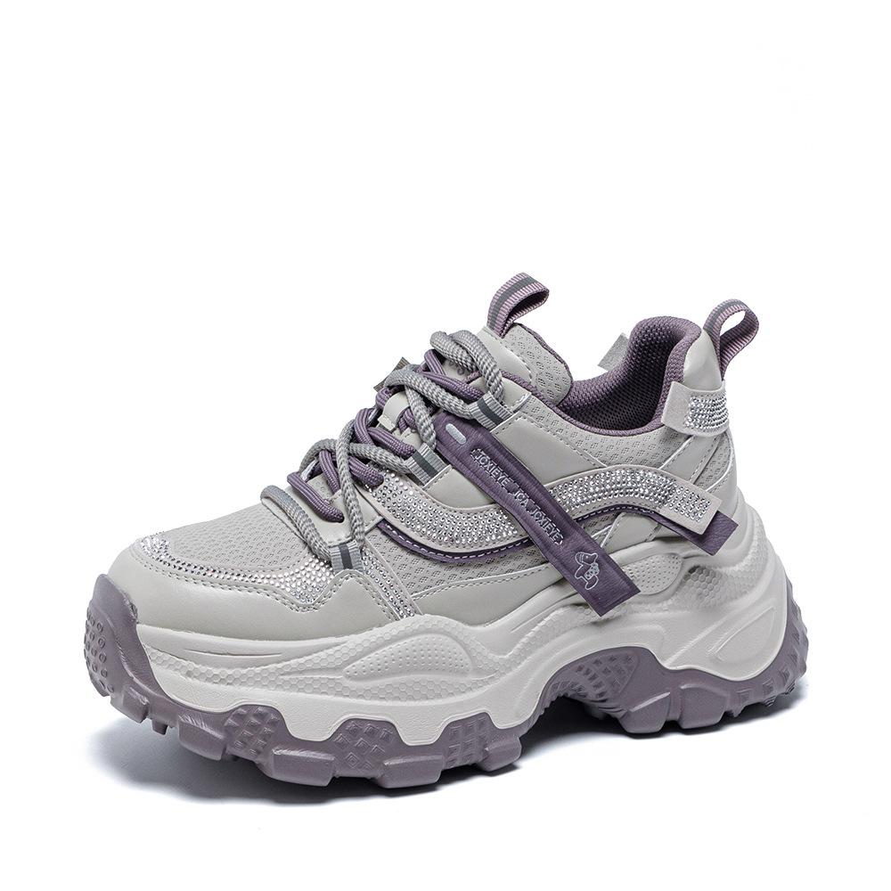 Super hot daddy shoes women's spring new rhinestone thick sole heightening women's shoes versatile casual sports shoes