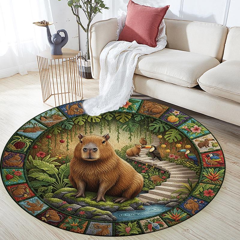 Tappeto Rotondo con Stampa Cartoon, Tappeto per Soggiorno Camera da Letto Divano Sala Giochi Decorazione, Tappetino Antiscivolo
