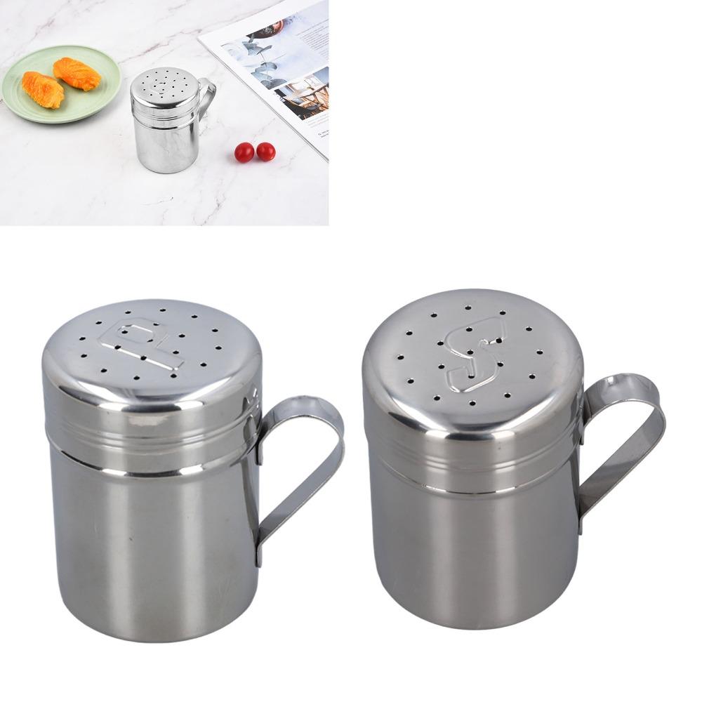 2PCS Stainless Steel Salt & Peppers Set Professional S Shape P Shape Seasoning Bottle with Handle Dishwasher Safe
