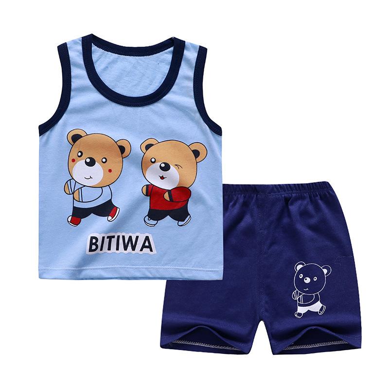 2Buc/Set Bebeluși Băieți Copii Drăguț Vestă Tricou + Pantaloni Desene Animat Haine Costum