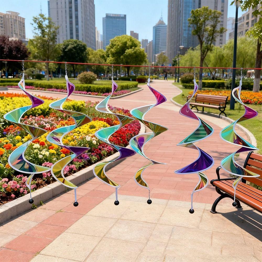 Colorful Wind Strips Outdoor Hanging Decorations Rotating Sequins Plastic Material Wind Spinner Rainbow Spiral