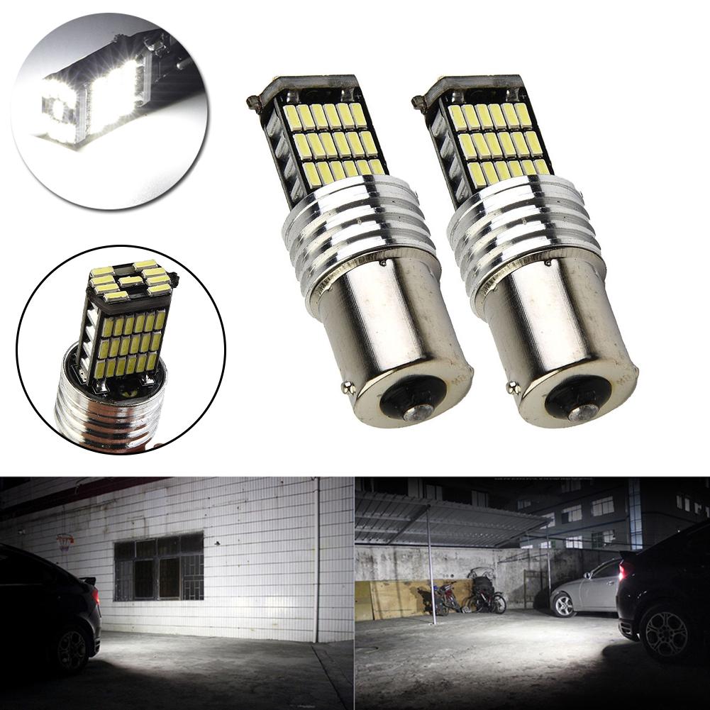 2Pcs 12V LED Reversing Lights Fog Light Turn Signal Brake Lamp P21W BA15S 1156 7506 Xenon White 6500K 4014 45 PCS LED Chips