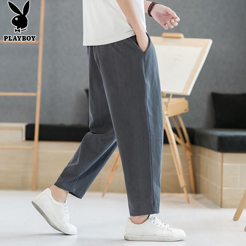 

PLAYBOY Men s Pure Cotton Loose Fit Straight Crop Casual Pants XL