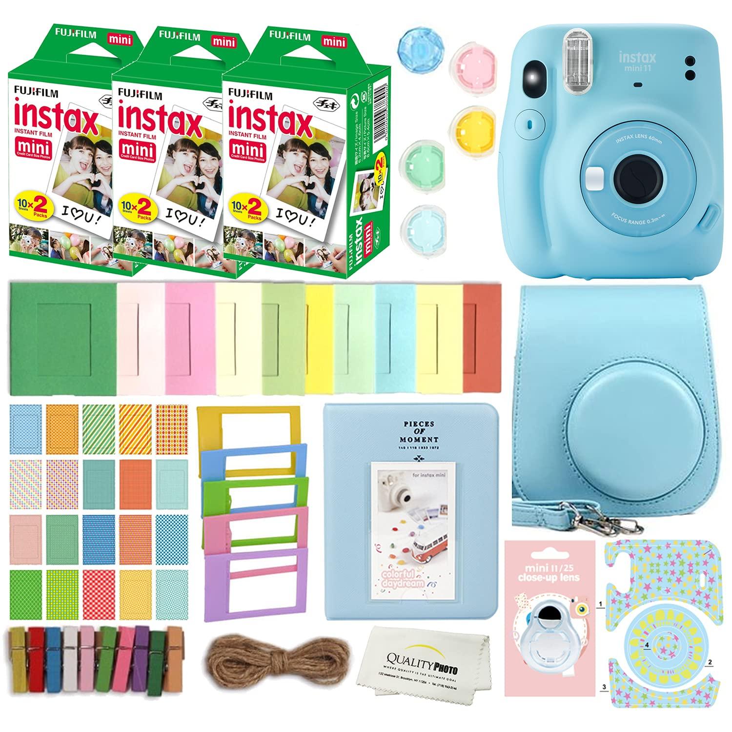 

Миттєва камера Fujifilm Instax Mini 11 з чохлом, 60 плівок Fuji, декоративні наліпки, рамки, фотоальбом та інший набір аксесуарів.