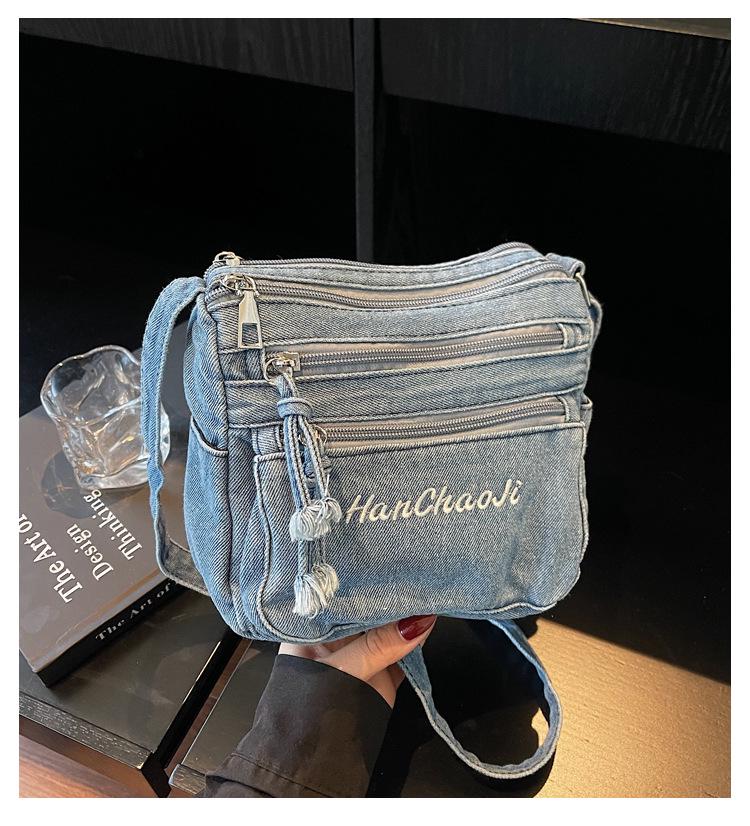Retro Minimalistische Mehrfachtaschen Bestickte Denim Umhängetasche (2025)