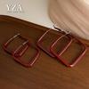 Ankela Red Square Painted Earrings - Exaggerated European & American Style, High-End Versatile Cross-Border Jewelry Accessory