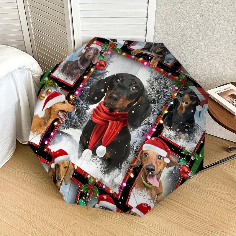 1pc Christmas Dachshund Decorative Plate Umbrella with Plastic Handle,Suitable for All Seasons Home Travel Outdoor UmbrellaDD330