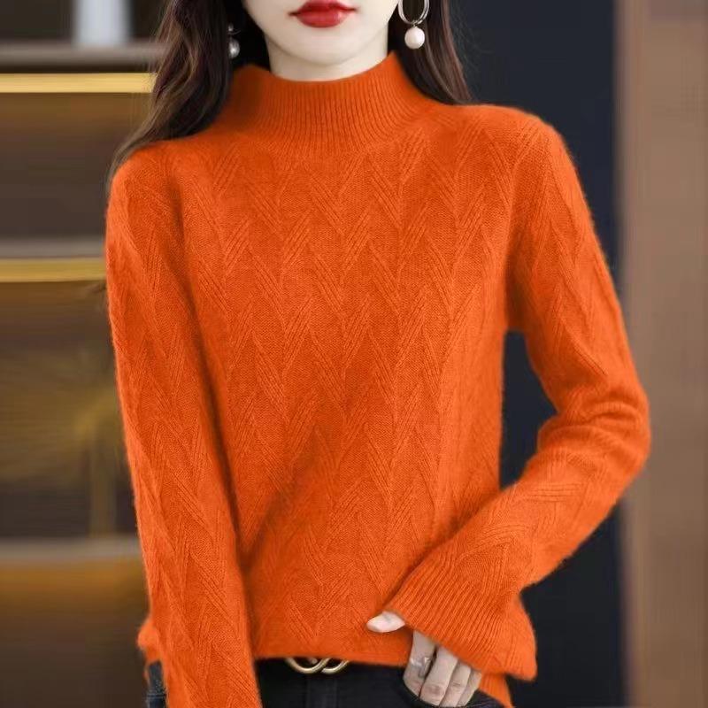 GMXIA Autumn and Winter Half Turtleneck Loose Sweater Women's Fashion Simple and Thin Outer Wear A Thick Base Shirt