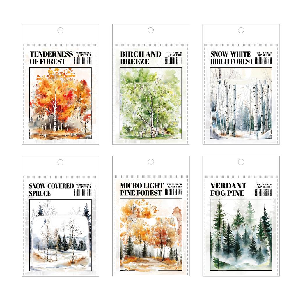 JIAMEI 20pcs/pack Birch and Pine series Retro Ins Forest Scenery Theme waterproof PET Sticker DIY Scrapbook Aesthetic Stationery