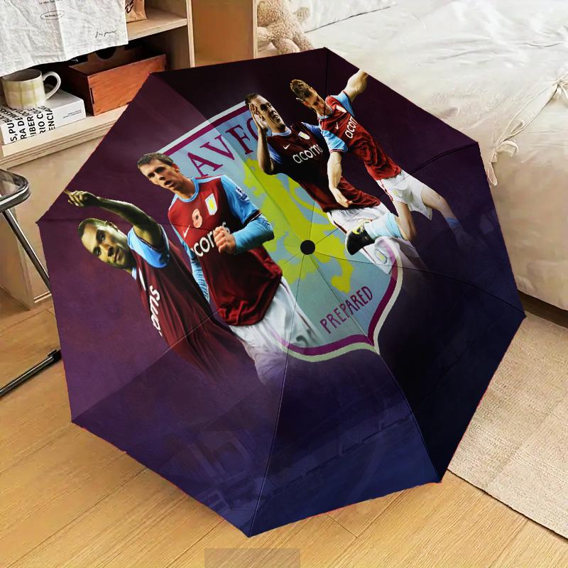 Aston Villa Fc Crest Automatic Folding Umbrella - 8-Rib Travel Umbrella with Auto Open/Close & Portable Gifts for holidays or birthdays