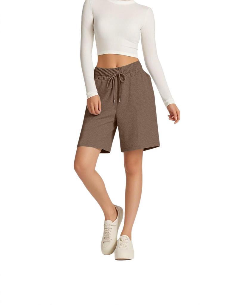 2025 Summer High Waist Drawstring Solid Color Casual Women's Shorts - Loose & Versatile Sporty Style