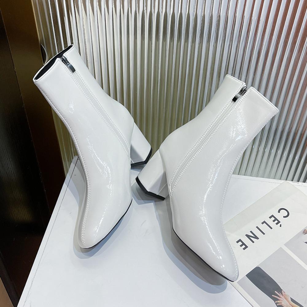 New Women Side Zipper Comfortable Mid Heel Ankle Boots Fashion Shoes Black Red White Square Heel Women Boots