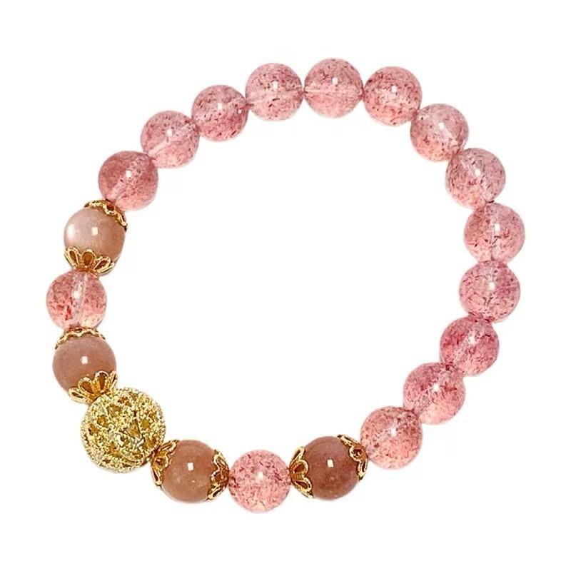 Handmade Strawberry Quartz Crystal Bracelet Women 8mm Natural Gemstone Beaded Jewelry Minimalist Sweet Style Gift