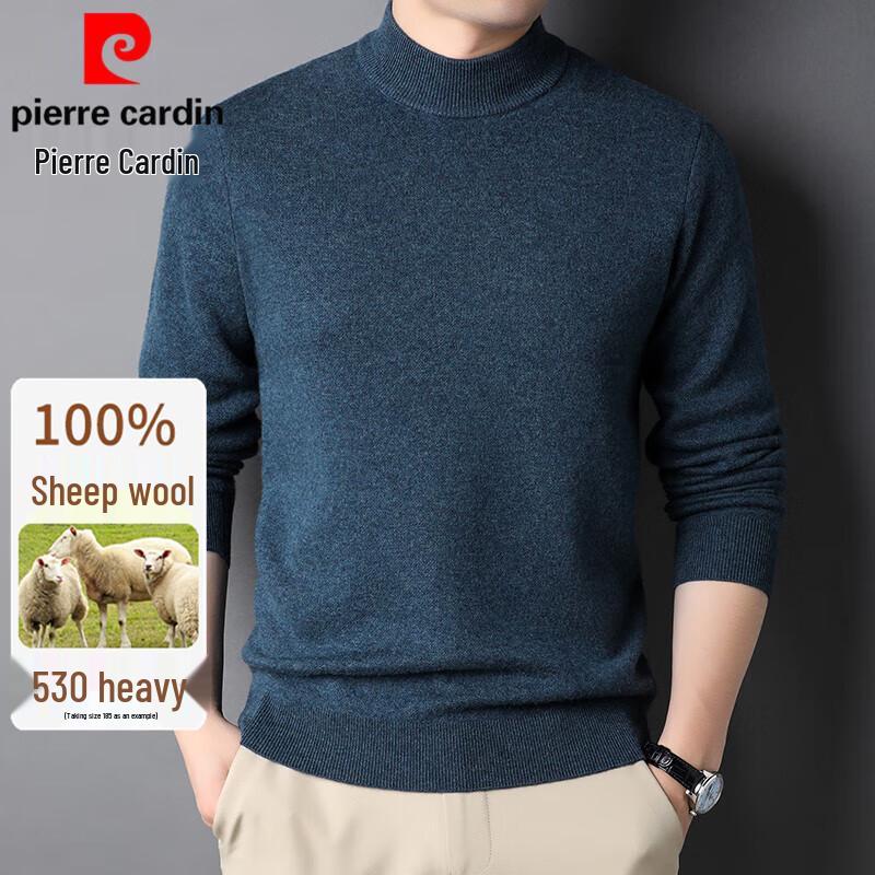 Pierre Cardin Men's Thickened 100% Pure Wool Mock Neck Knit Sweater