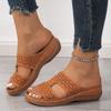 2026 Summer Women Wedge Slippers Round Toe Open Toe Sandals Vintage Leather Casual Female Platform Retro Shoes