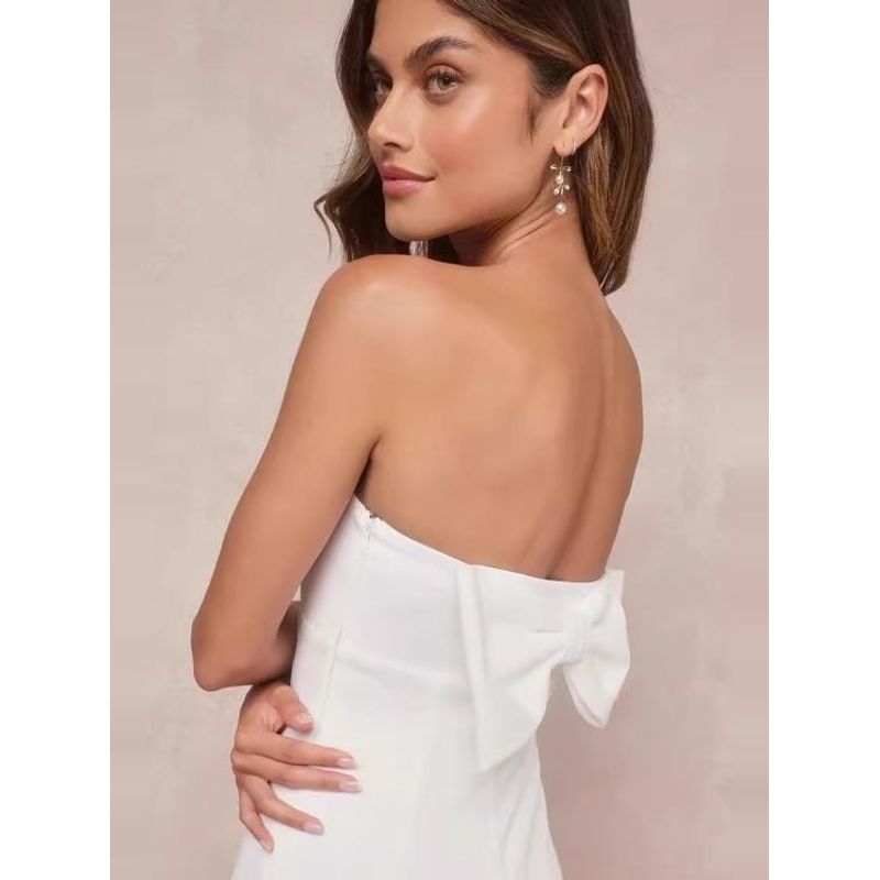 Foreign Trade Order Lu's Wrap-around Bow Sexy Royal Sister Elegant Fashion Light Luxury Light Wedding Dress Trailing Formal Dress Dress