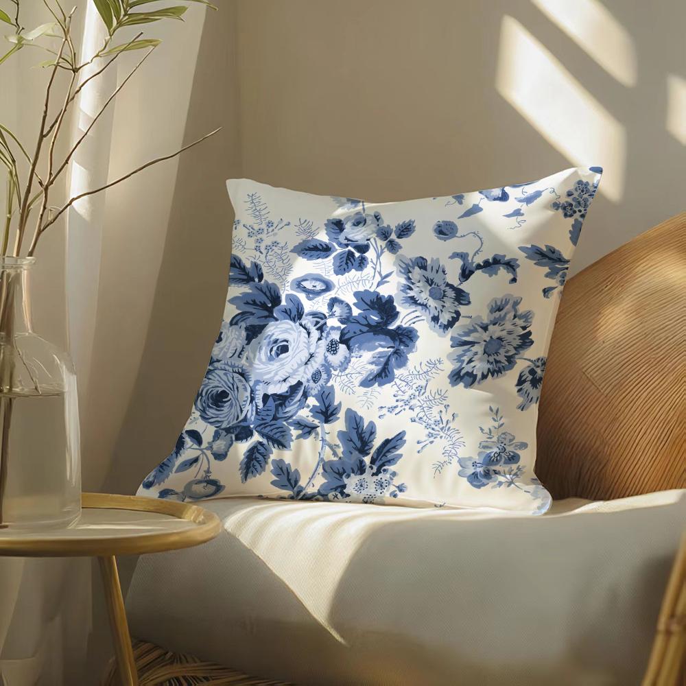 Classical Aesthetics Blue White Porcelain Pillow Case DoubleSided Plush Sofa Cushion Covers Organic Breathable Invisible Zipper