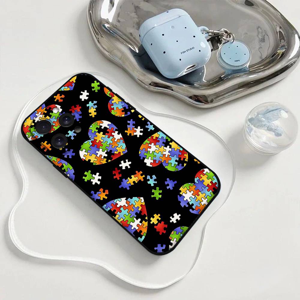 Autism Support Puzzle Phone Case Phone Case For Iphone 17 16 15 11 13 14 Pro Max X Xr Xs Max 12mini Black Shell Cover Case