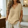 Women Tops V-Neck Short Sleeve Loose Fit Tee Tops Pure Color Casual Summer Blouse