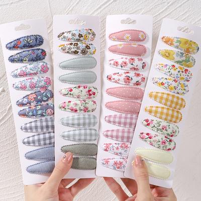 10 Stück/Los Frischer Druck Baumwolle Legierung Haarspangen für Kinder Stoff Karomuster BB Haarspangen Mädchen Haarspange Kopfschmuck Baby Haarschmuck