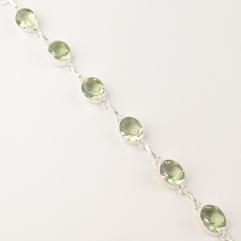 Green Amethyst Gemstone 925 Sterling Silver Handmade Bracelet Jewelry For Women RB-5-18