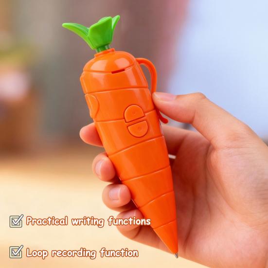 Stylo Enregistreur Forme Carotte Stylo Mignon Design Animé avec Fonction Lecture Enregistreur Vocal Portable pour Étudiants Enfants Cadeau Amusant pour Prendre des Notes