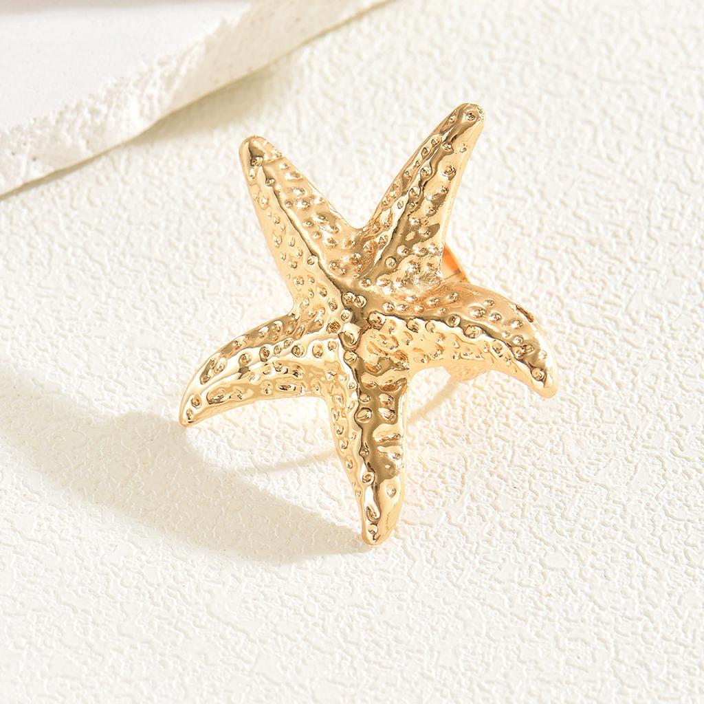 Gold-plated open ring European and American jewelry jewelry seaside conch starfish design exaggerated ring woman