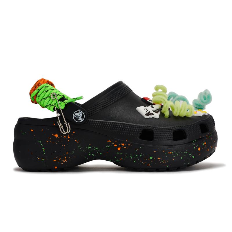 Crocs Classic Platform Clog 811 Made Pixel Land Ink Splash Detachable Accessories Hole Shoes Women's Black