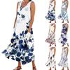 Damen-Sommerkleid, lässig, modisch, mit Blumenmuster, ärmellos, Rundhalsausschnitt, Taschenkleid