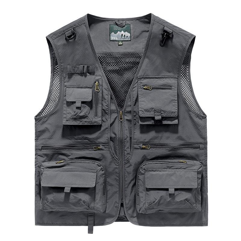 

Men s Custom Quick-Dry Mesh Vest - Multi-Pocket for Outdoor, Fishing & Photography 8512 5XL серый