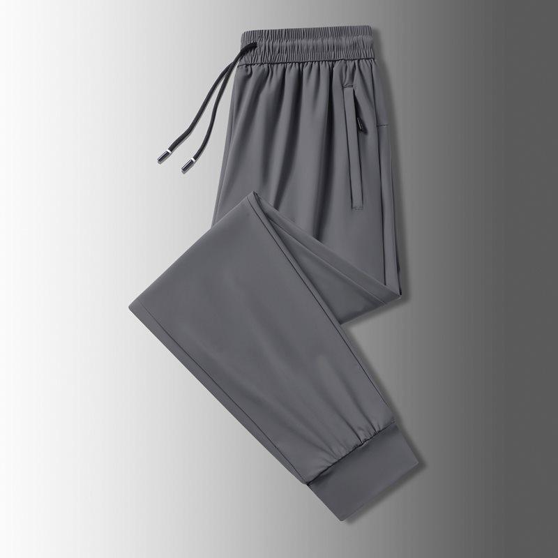 Men's Summer Ice Silk Quick-Dry Elastic Tapered Pants - Lightweight, Versatile, Casual Sportswear