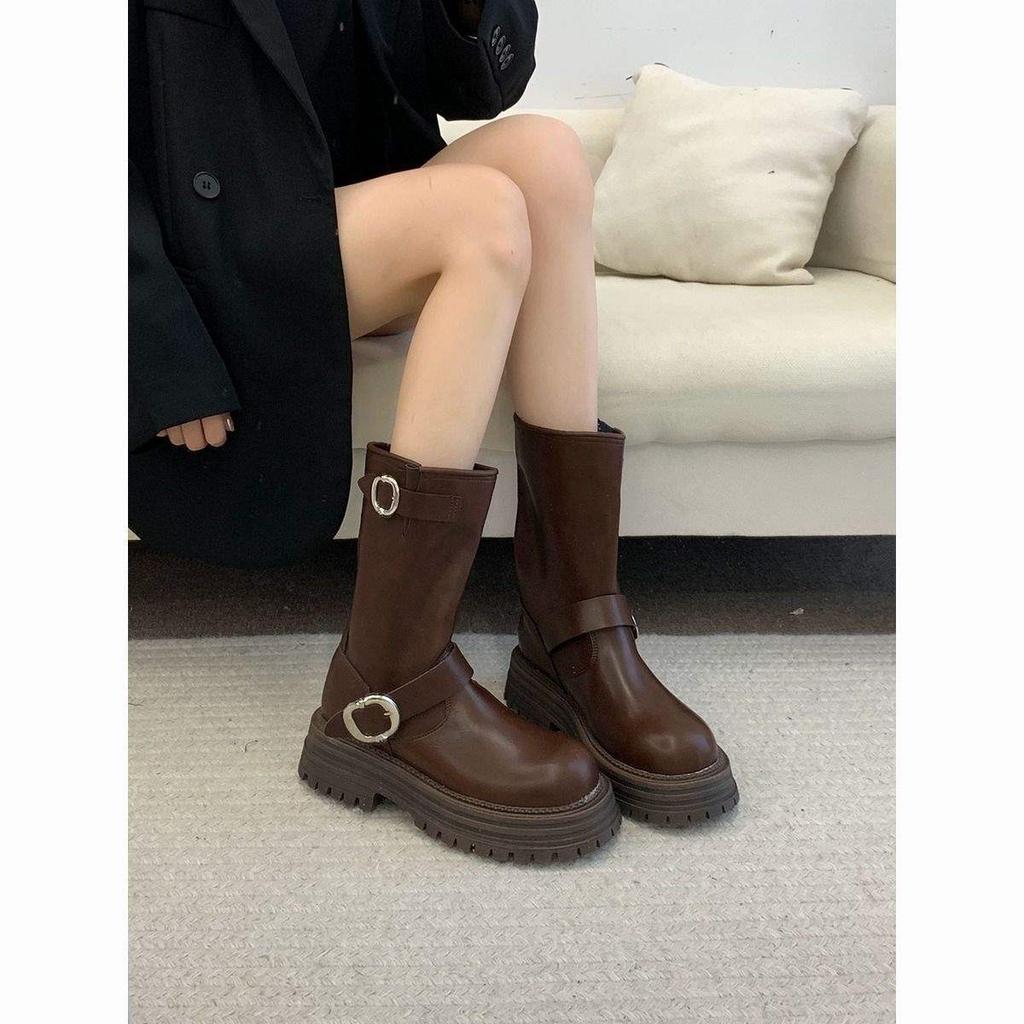Brown Retro American Thick-soled Heightening Martin Women's 2025 New Versatile Autumn Thin Short Boots