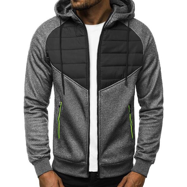 Men's Autumn and Winter Casual Hoodie Zipper Hoodie Coat Men's Patchwork Cardigan