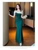 Elegant Low-Cut Slim Fit Nightclub Evening Gown A717