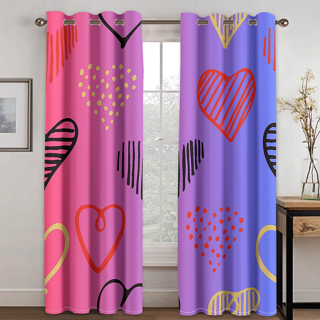 3d Curtains Love Pattern Colorful Red Peach Heart Curtains Balcony Living Room Window Decorative Curtains 2 Panels