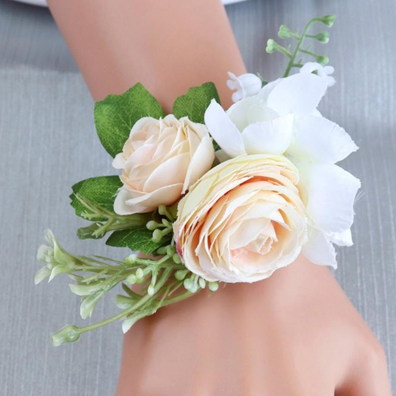 Wedding Flower Wrist Corsages Boutonniere for Bride Groom Natural Looking Artificial Rose Flower for Special Occasion