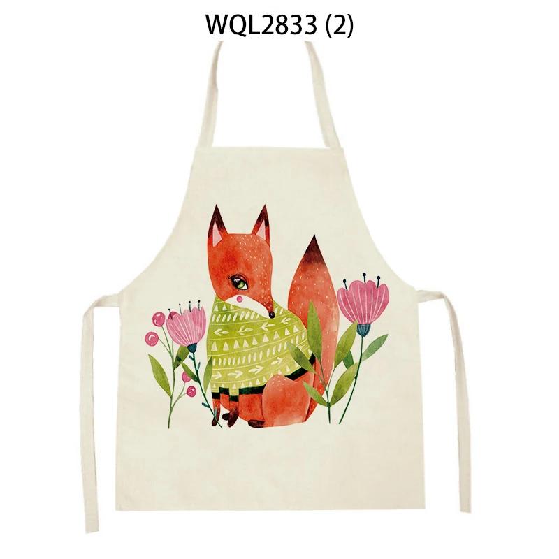 Animal Printed Kitchen Aprons Women Men Dinner Party Cooking Waist Bib Fox Cattle Bear Pattern Baking Pinafore Cleaning Apron