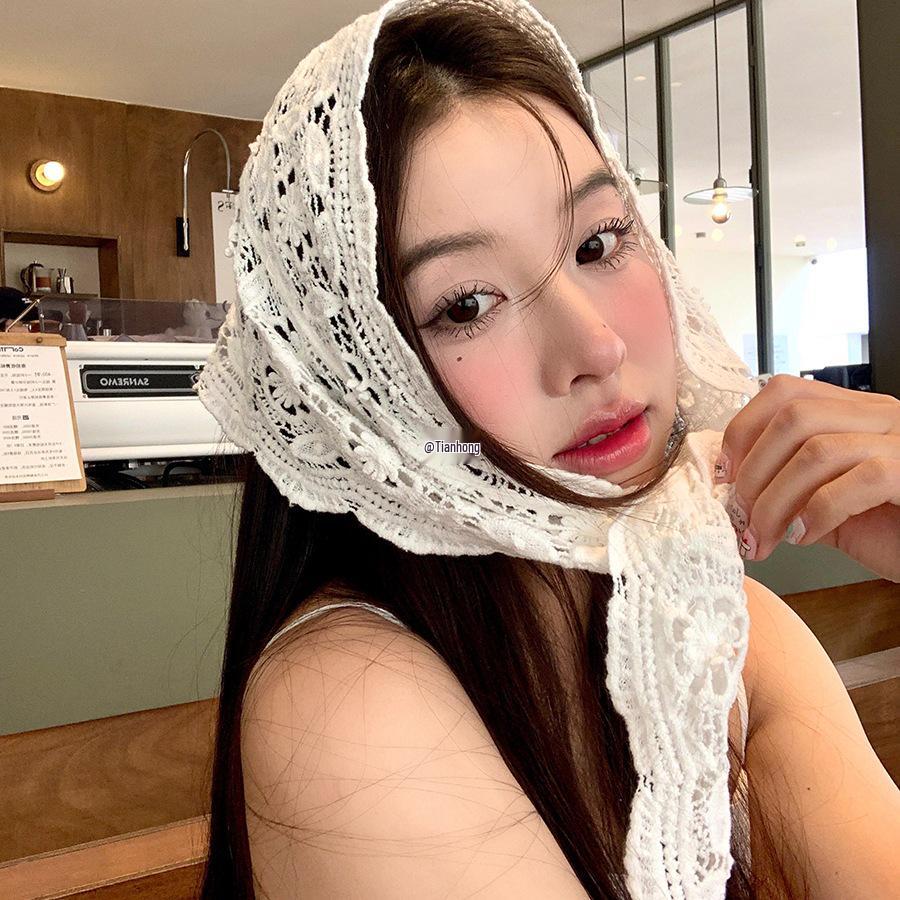 Xinbangbang Vintage Lace Crochet Triangle Scarf and Layered Skirt Curtain.