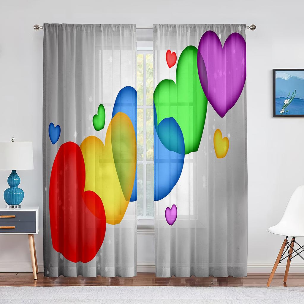 Valentine's Day with Love Hearts Pink Sheer Voile Curtains for Living Room Bedroom Kids Room Decor Tulle Window Treatment Drapes