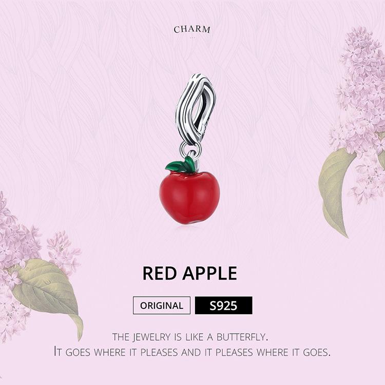 WOSTU Hypoallergenic Red Apples & Green Leaves 925 Sterling Silver Charm Pendant Beads Fit Original Bracelet Pendant Fine Jewelry