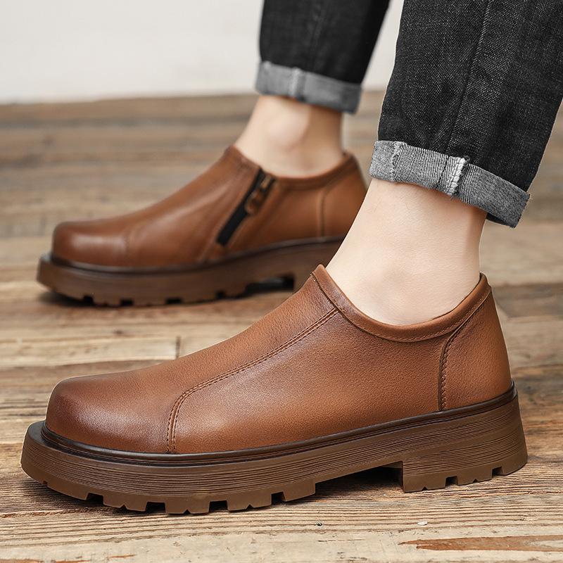 2025 Spring Clearance New Platform Men's Shoes Retro Simple Foot Cover Idle First Layer Cowhide Leather Shoes Lazy Casual Shoes