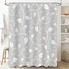 Leaf Pattern Shower Curtain Elegant White Decorative Bath Rug Privacy Cover Waterproof Bathroom Liner with Ring Holder Set for H