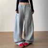 Women's Retro Letter Embroidery Loose Sweatpants - Spring/Summer Casual Crescent Silhouette