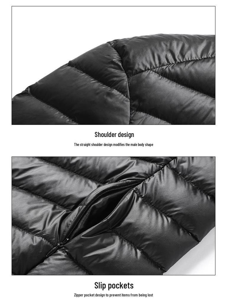 2024 Men's Lightweight Down Vest: Fashionable Stand-up Collar, Sleeveless, 50% Down.