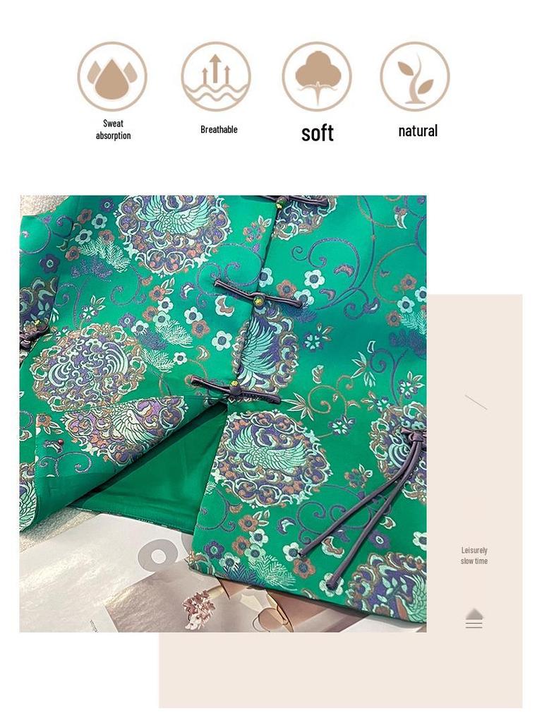 Women's Spring New Silk Brocade Tang Suit Vest with Frog Buttons