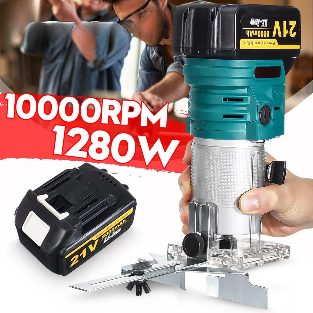 1280W 21V Akku-Oberfräse Elektrischer Trimmer Holzbearbeitung Gravur Nuten Fräsen Trimmen Fräsmaschine