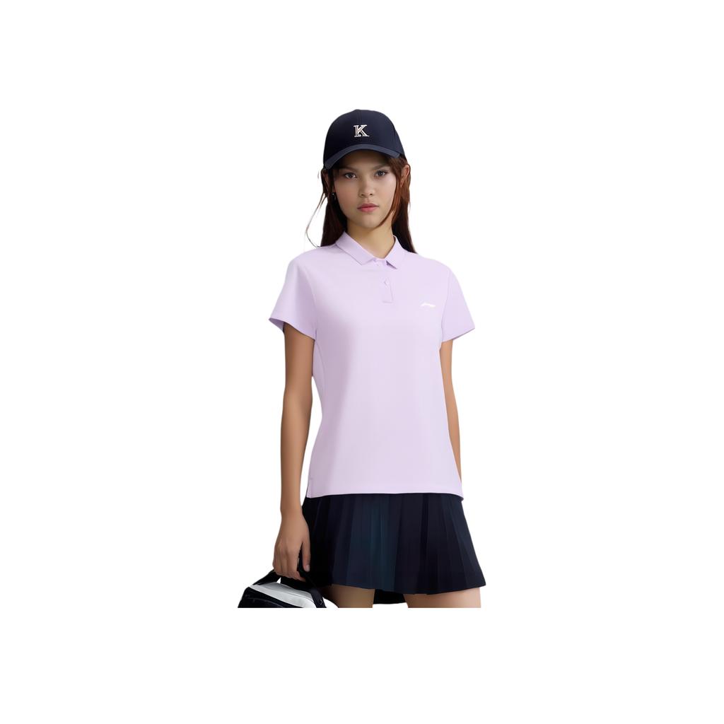 Li-Ning Fitness Series Solid Color Logo Polo Shirt Women Tops Light-Mist-Purple APLT128-1