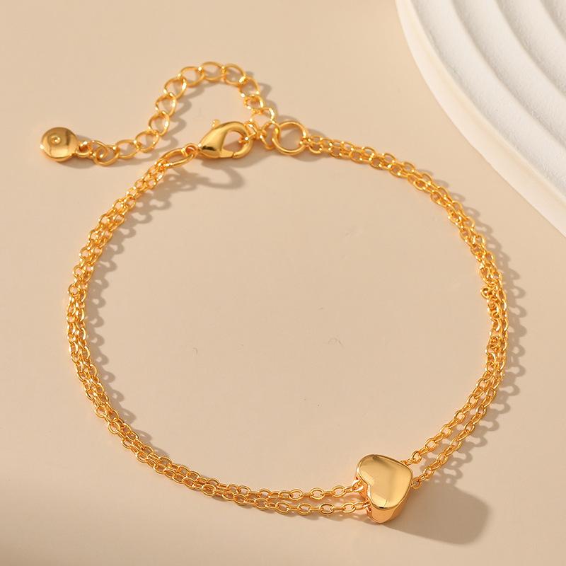 Women 18k Gold Plated Multi Layer Chain Solid Heart Pendant Bracelet