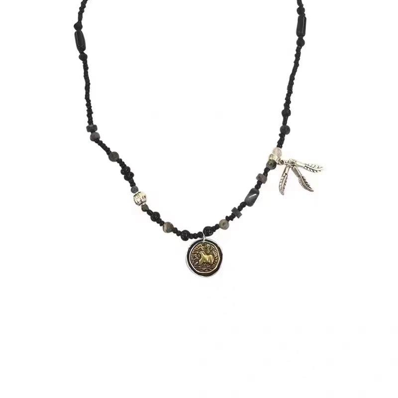 Small beaded necklace women s French retro sweater chain national style new Chinese style national trend men s accessories collarbone chain tide