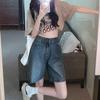 Women's High-Waist Retro Denim Shorts - Loose, Elastic, Mid-Length, Slimming and Versatile for Summer